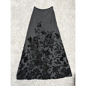 Kathlin Argiro Womens Velvet Stamped Rayon Silk Maxi Skirt Black Floral Size 4